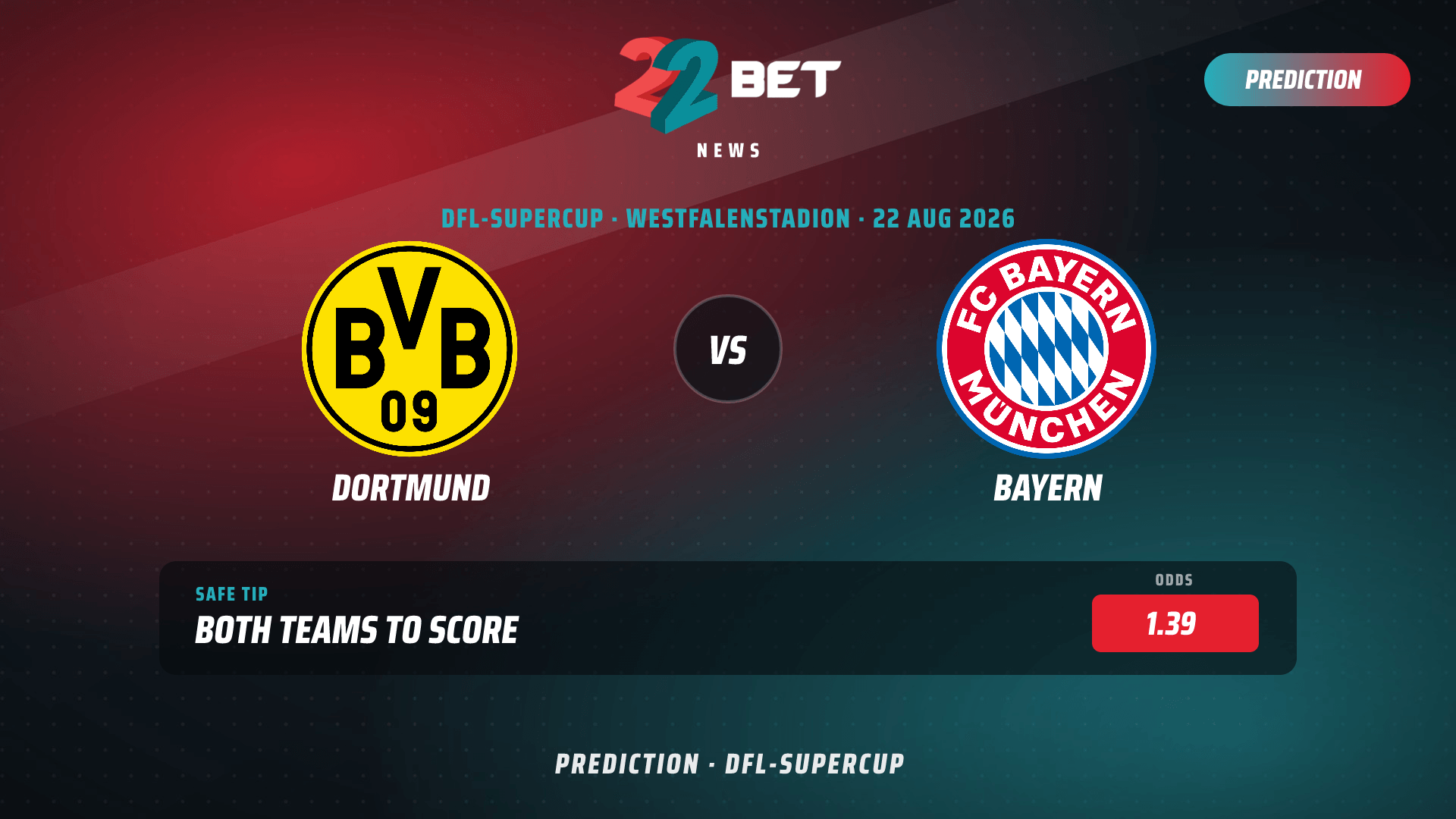 Borussia Dortmund vs Bayern Munich Prediction, Tips & Booking Code (22 Aug)