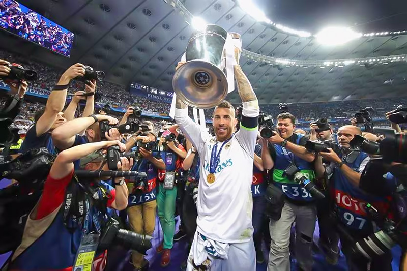 Sergio Ramos lifts the UEFA Champions League trophy in Kyiv in May, 2018