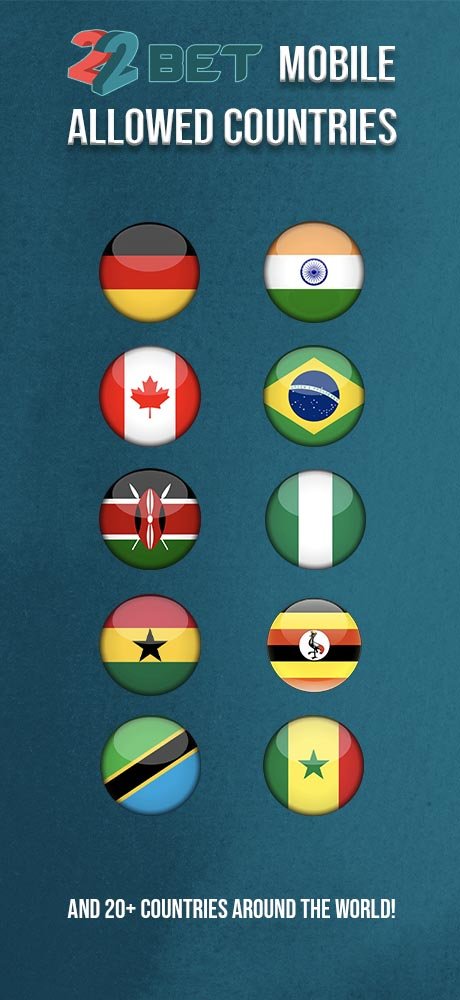 Countries from which users are allowed to download 22Bet app for Android & iOS.