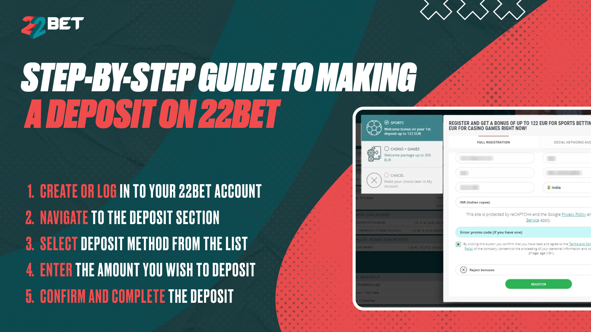 Step-by-step guide to making a deposit on 22Bet